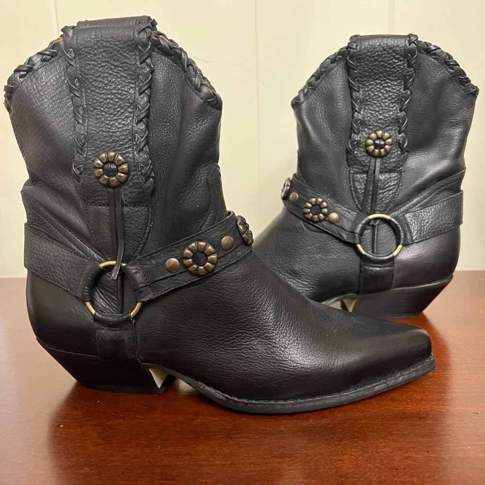 Vintage Nine West country western boots with harness black leather block heel 6 - Picture 5 of 8